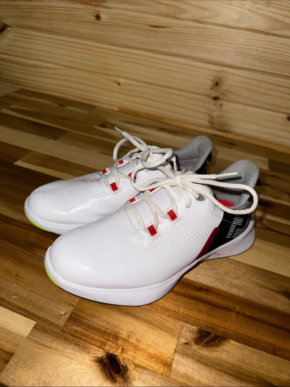 Kids White Athletic Sneakers with Red Accents